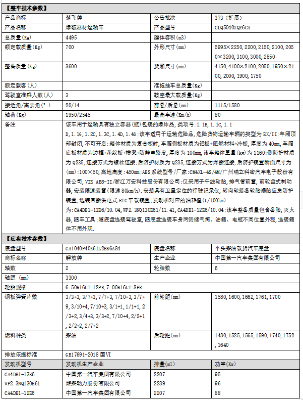 解放蓝牌4.1米爆破器材运输车